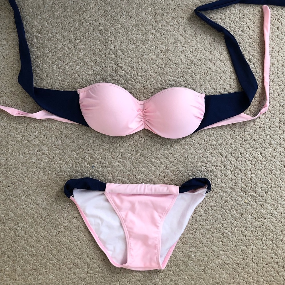 NWOT Pink and navy blue self tie bikini